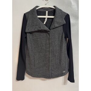 Alo Size Medium Womens Yoga Button Jacket Gray Black Athletic Stretch Pockets